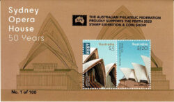 Perth 203 Overprinted miniature Sheet Sydney Opera House 50 years.